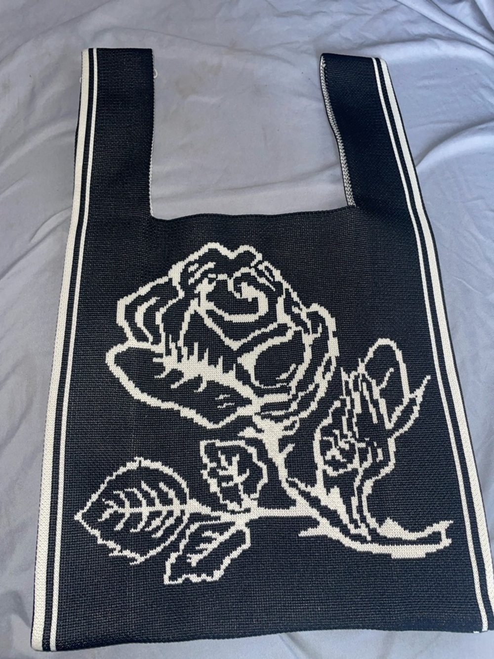 Black & White Rose Knit Tote Bag